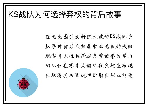 KS战队为何选择弃权的背后故事